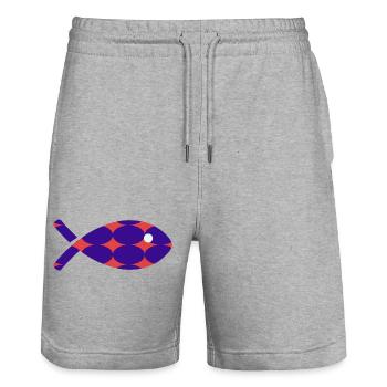 HUMOR. FISH. APRIL FOOL. HUMOR. SEA - Stanley/Stella Trainer Unisex Organic Jogging Shorts - heather grey - Front - Nik (191cm) & Marisol (170cm)