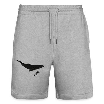 Baleine à bosse avec plongeur - Short de jogging bio TRAINER Stanley/Stella unisexe - gris chiné - Devant - Nik (191cm) & Marisol (170cm)