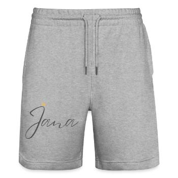 Chemise Couronne Princesse Jana – Nom avec lettre J - Short de jogging bio TRAINER Stanley/Stella unisexe - gris chiné - Devant - Nik (191cm) & Marisol (170cm)