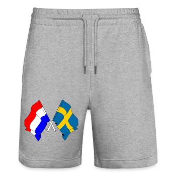 Flagge der Niederlande und Flagge Schweden - Stanley/Stella Unisex Bio Joggingshorts Trainer  - Grau meliert - Vorne - Nik (191cm) & Marisol (170cm)