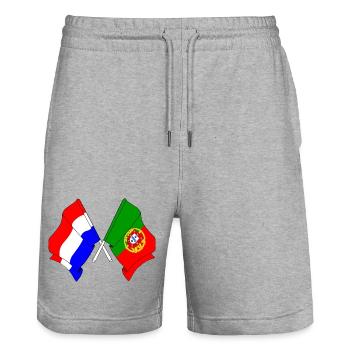 Drapeau des Pays-Bas et drapeau du Portugal - Short de jogging bio TRAINER Stanley/Stella unisexe - gris chiné - Devant - Nik (191cm) & Marisol (170cm)
