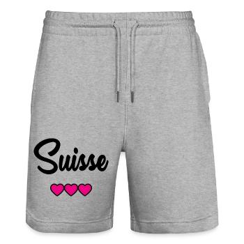 SWITZERLAND - Stanley/Stella Trainer Unisex Organic Jogging Shorts - heather grey - Front - Nik (191cm) & Marisol (170cm)