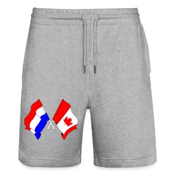 Flag of the Netherlands and flag of Canada - Stanley/Stella Trainer Unisex Organic Jogging Shorts - heather grey - Front - Nik (191cm) & Marisol (170cm)