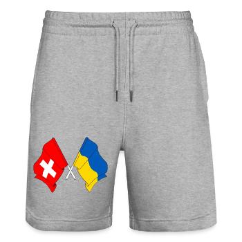 Flagge der Schweiz und Flagge Ukraine - Stanley/Stella Unisex Bio Joggingshorts Trainer  - Grau meliert - Vorne - Nik (191cm) & Marisol (170cm)