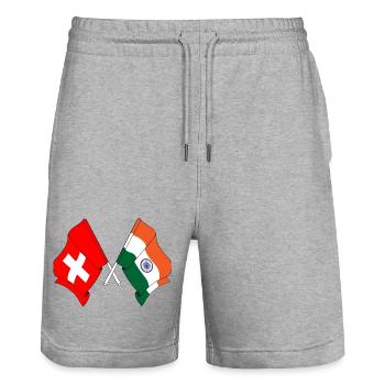 Flagge der Schweiz und Flagge Indien - Stanley/Stella Unisex Bio Joggingshorts Trainer  - Grau meliert - Vorne - Nik (191cm) & Marisol (170cm)