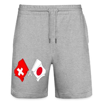 Drapeau de la Suisse et drapeau du Japon - Short de jogging bio TRAINER Stanley/Stella unisexe - gris chiné - Devant - Nik (191cm) & Marisol (170cm)