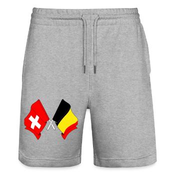 Flagge der Schweiz und Flagge Belgiens - Stanley/Stella Unisex Bio Joggingshorts Trainer  - Grau meliert - Vorne - Nik (191cm) & Marisol (170cm)