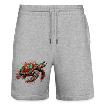 Schildkröte - Stanley/Stella Unisex Bio Joggingshorts Trainer  - Grau meliert - Vorne - Nik (191cm) & Marisol (170cm)