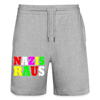 Nazis raus - Stanley/Stella Unisex Bio Joggingshorts Trainer  - Grau meliert - Vorne - Nik (191cm) & Marisol (170cm)