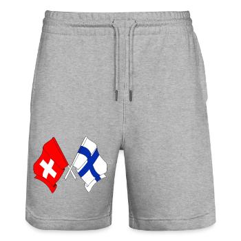 Flagge der Schweiz und Flagge Finnlands - Stanley/Stella Unisex Bio Joggingshorts Trainer  - Grau meliert - Vorne - Nik (191cm) & Marisol (170cm)