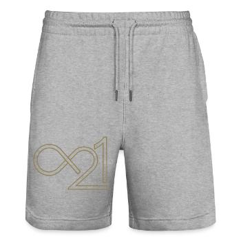 Bitcoin 21 millions infini minimaliste - Short de jogging bio TRAINER Stanley/Stella unisexe - gris chiné - Devant - Nik (191cm) & Marisol (170cm)