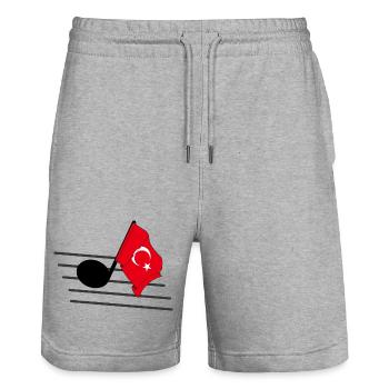 Flag Music Tone Flag Turkey - Stanley/Stella Trainer Unisex Organic Jogging Shorts - heather grey - Front - Nik (191cm) & Marisol (170cm)