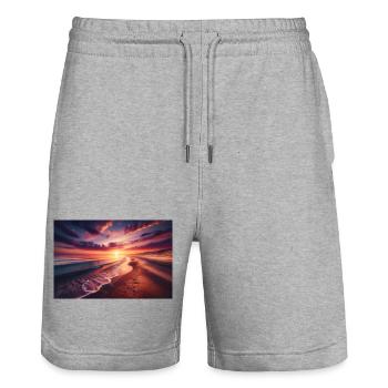 Poster Gemälde Sonnenuntergang am Strand - Stanley/Stella Unisex Bio Joggingshorts Trainer  - Grau meliert - Vorne - Nik (191cm) & Marisol (170cm)