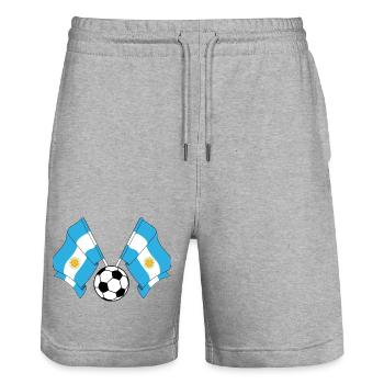 Zwei argentinische Flaggen mit einem Fußball-Argentini - Stanley/Stella Unisex Bio Joggingshorts Trainer  - Grau meliert - Vorne - Nik (191cm) & Marisol (170cm)