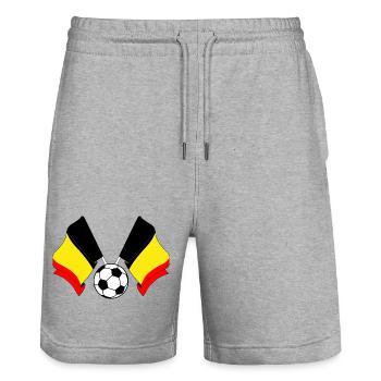 Two Belgian flags with a soccer ball - Stanley/Stella Trainer Unisex Organic Jogging Shorts - heather grey - Front - Nik (191cm) & Marisol (170cm)