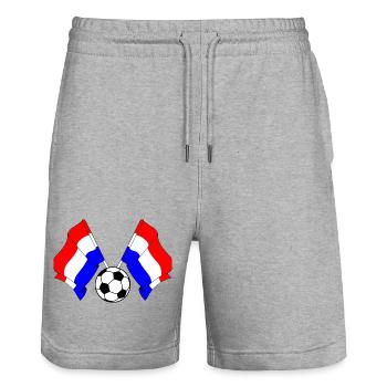 Deux drapeaux néerlandais avec un ballon de football - Short de jogging bio TRAINER Stanley/Stella unisexe - gris chiné - Devant - Nik (191cm) & Marisol (170cm)