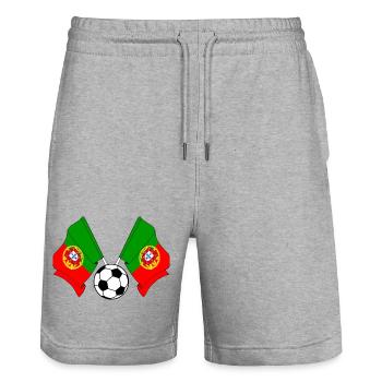 Deux drapeaux portugais avec un ballon de football - Short de jogging bio TRAINER Stanley/Stella unisexe - gris chiné - Devant - Nik (191cm) & Marisol (170cm)