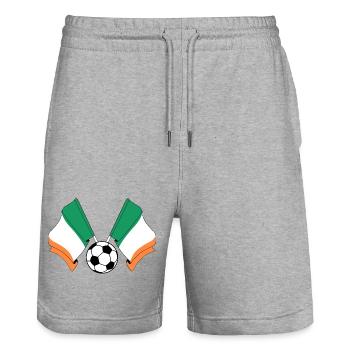 Two Irish flags with a football Ireland - Stanley/Stella Trainer Unisex Organic Jogging Shorts - heather grey - Front - Nik (191cm) & Marisol (170cm)