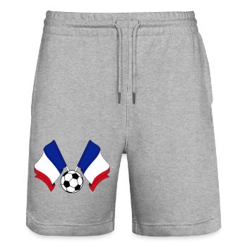 Two French flags with a football France - Stanley/Stella Trainer Unisex Organic Jogging Shorts - heather grey - Front - Nik (191cm) & Marisol (170cm)