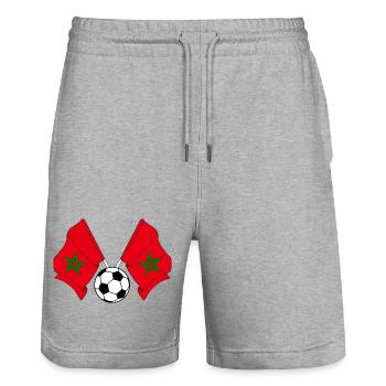 Two Moroccan flags with a football Morocco - Stanley/Stella Trainer Unisex Organic Jogging Shorts - heather grey - Front - Nik (191cm) & Marisol (170cm)