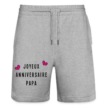 DAD. HAPPY BIRTHDAY - Stanley/Stella Trainer Unisex Organic Jogging Shorts - heather grey - Front - Nik (191cm) & Marisol (170cm)