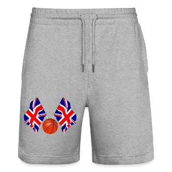 Zwei gekreuzte Großbritannien-Flaggen, Basketball - Stanley/Stella Unisex Bio Joggingshorts Trainer  - Grau meliert - Vorne - Nik (191cm) & Marisol (170cm)