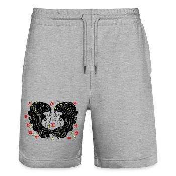 Signe du zodiaque signe étoile logo Gémeaux - Short de jogging bio TRAINER Stanley/Stella unisexe - gris chiné - Devant - Nik (191cm) & Marisol (170cm)