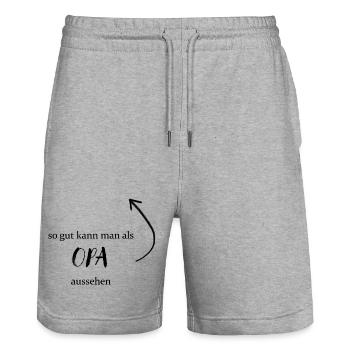 Vatertag Opa - So gut kann man als Opa aussehen - Stanley/Stella Unisex Bio Joggingshorts Trainer  - Grau meliert - Vorne - Nik (191cm) & Marisol (170cm)