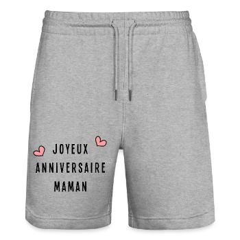 JOYEUX ANNIVERSAIRE. MAMAN. HAPPY BIRTHDAY - Short de jogging bio TRAINER Stanley/Stella unisexe - gris chiné - Devant - Nik (191cm) & Marisol (170cm)