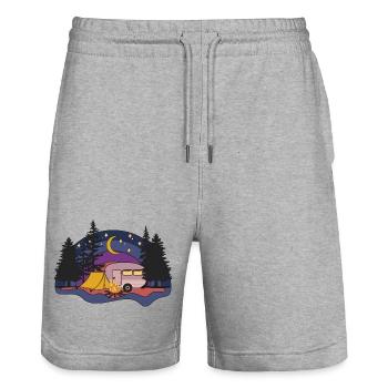 Retro Sonne Nacht Zelt Wohnmobil Caravan Camping - Stanley/Stella Unisex Bio Joggingshorts Trainer  - Grau meliert - Vorne - Nik (191cm) & Marisol (170cm)
