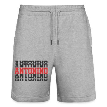 t-shirt Antonino stacked text gift t-shirt - Stanley/Stella Trainer Unisex Organic Jogging Shorts - heather grey - Front - Nik (191cm) & Marisol (170cm)