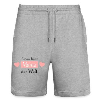 Cadeau pour la fête des mères : Idée de cadeau pour la fête des mères - Short de jogging bio TRAINER Stanley/Stella unisexe - gris chiné - Devant - Nik (191cm) & Marisol (170cm)