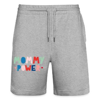 Mommy Power - Stanley/Stella Trainer Unisex Organic Jogging Shorts - heather grey - Front - Nik (191cm) & Marisol (170cm)