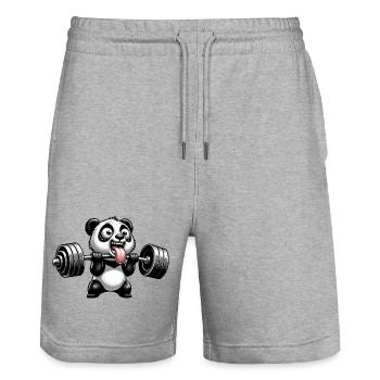 Panda Workout Musculation Haltérophile Drôle - Short de jogging bio TRAINER Stanley/Stella unisexe - gris chiné - Devant - Nik (191cm) & Marisol (170cm)