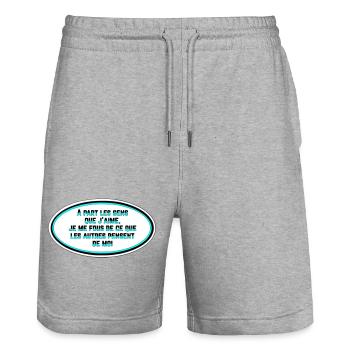 I don't care what people think of me - Stanley/Stella Trainer Unisex Organic Jogging Shorts - heather grey - Front - Nik (191cm) & Marisol (170cm)