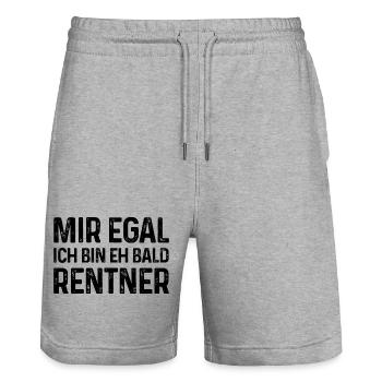 Rente Spruch Mir egal Ich bin eh bald Rentner - Stanley/Stella Unisex Bio Joggingshorts Trainer  - Grau meliert - Vorne - Nik (191cm) & Marisol (170cm)