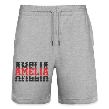 t-shirt Amelia t-shirt gift idea stacked text - Stanley/Stella Trainer Unisex Organic Jogging Shorts - heather grey - Front - Nik (191cm) & Marisol (170cm)