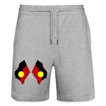 Zwei Flaggen von Aborigines gekreuzt - Stanley/Stella Unisex Bio Joggingshorts Trainer  - Grau meliert - Vorne - Nik (191cm) & Marisol (170cm)