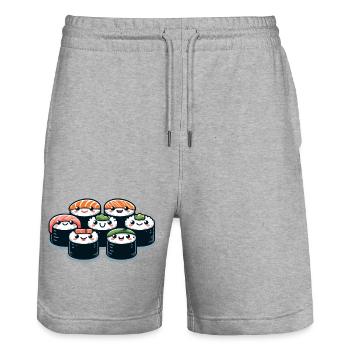 Sushi Squad : Les délices roulants - Short de jogging bio TRAINER Stanley/Stella unisexe - gris chiné - Devant - Nik (191cm) & Marisol (170cm)