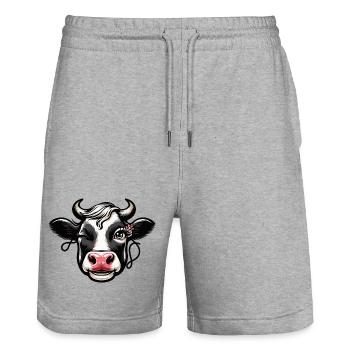 Kuhkopf mit Blume Cartoon - Stanley/Stella Unisex Bio Joggingshorts Trainer  - Grau meliert - Vorne - Nik (191cm) & Marisol (170cm)