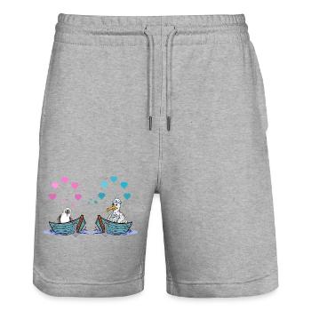 Möwen Boot Liebe Herzen Valentin Romantik - Stanley/Stella Unisex Bio Joggingshorts Trainer  - Grau meliert - Vorne - Nik (191cm) & Marisol (170cm)