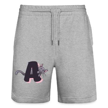 Katze Buchstabe A - Stanley/Stella Unisex Bio Joggingshorts Trainer  - Grau meliert - Vorne - Nik (191cm) & Marisol (170cm)