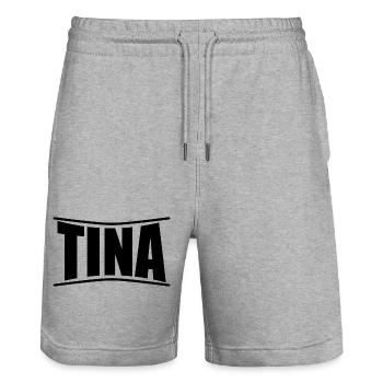 T-Shirt Tina T-Shirt Geschenkidee - Stanley/Stella Unisex Bio Joggingshorts Trainer  - Grau meliert - Vorne - Nik (191cm) & Marisol (170cm)
