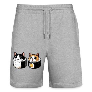 Neko Maki Mix : Le Chat Sushi - Short de jogging bio TRAINER Stanley/Stella unisexe - gris chiné - Devant - Nik (191cm) & Marisol (170cm)