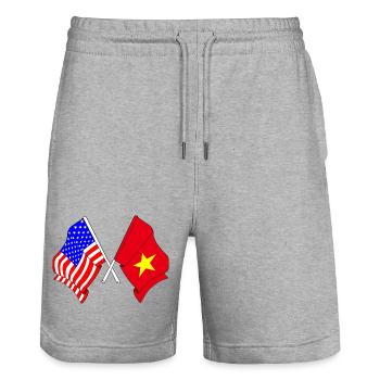 Flagge der USA und Flagge Vietnam - Stanley/Stella Unisex Bio Joggingshorts Trainer  - Grau meliert - Vorne - Nik (191cm) & Marisol (170cm)