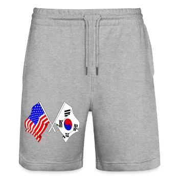 Drapeau des États-Unis et drapeau de la Corée du Sud - Short de jogging bio TRAINER Stanley/Stella unisexe - gris chiné - Devant - Nik (191cm) & Marisol (170cm)