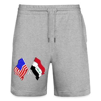 Drapeau des États-Unis et drapeau de l’Irak - Short de jogging bio TRAINER Stanley/Stella unisexe - gris chiné - Devant - Nik (191cm) & Marisol (170cm)