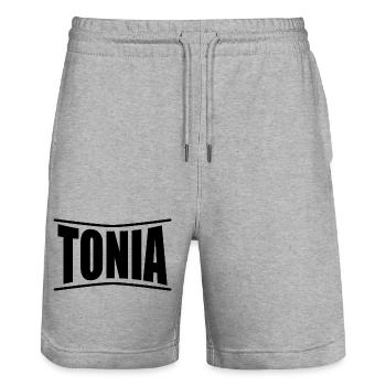 t-shirt Tonia t-shirt gift idea - Stanley/Stella Trainer Unisex Organic Jogging Shorts - heather grey - Front - Nik (191cm) & Marisol (170cm)