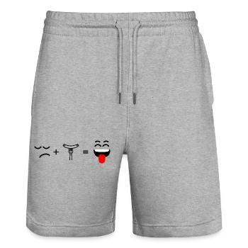 trauriges Gesicht, Wurst essen und glücklich - Stanley/Stella Unisex Bio Joggingshorts Trainer  - Grau meliert - Vorne - Nik (191cm) & Marisol (170cm)