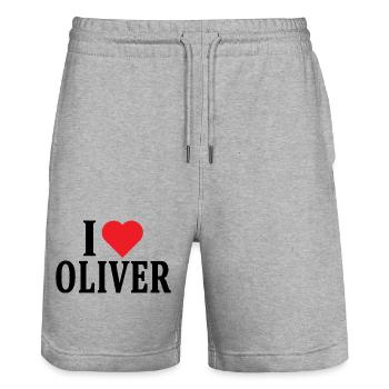t-shirt I love Oliver idée cadeau t-shirt - Short de jogging bio TRAINER Stanley/Stella unisexe - gris chiné - Devant - Nik (191cm) & Marisol (170cm)